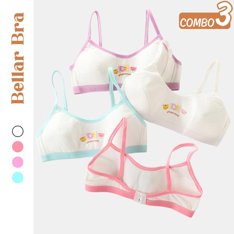 Set 3 Áo lót cài sau cho bé gái tuổi dậy thì 23-38kg - Áo ngực học sinh 3 nấc cài - Áo lót lá hoc sinh có phom ngực BBB528
