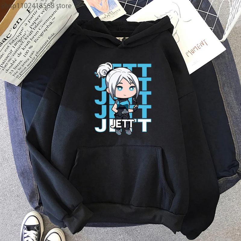 Product Introduction of Áo Hoodie Valorant, Jett, Thời Trang Đường Phố Hoạt Hình, Dành Cho Nam Và Nữ, Áo Nỉ Harajuku Hàn Quốc In Hình, Quần Áo Màu Đen Anime, Bộ Đồ Thể Thao Dáng Rộng, Thiết Kế Akatsuki áo  wxrdie Menswear Dài Tay 45