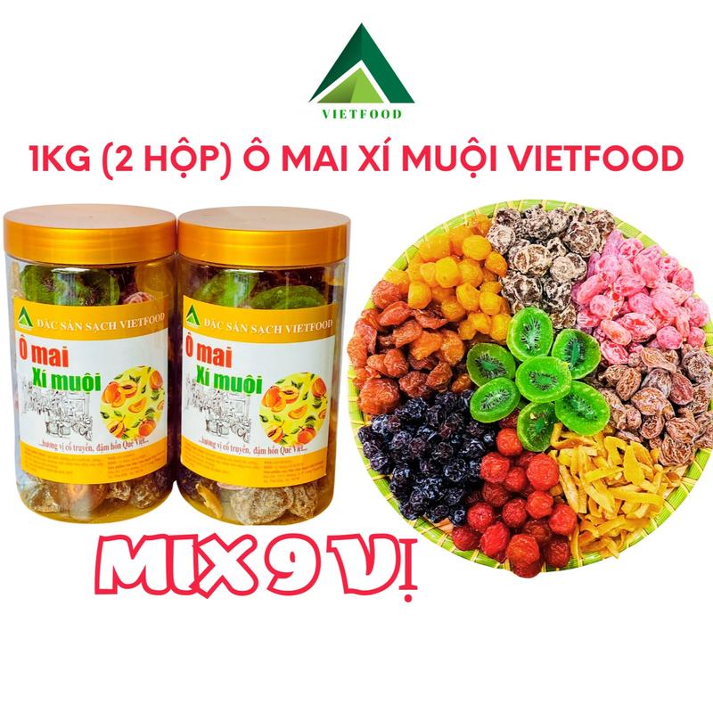 1Kg 2 Hộp Ô mai Xí muội VIETFOOD mix 9 VỊ Đặc sản Đà Lạt - Ăn Vặt Snack Chua
