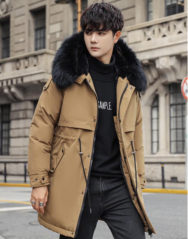 Áo khoác nam dáng dài lót lông, áo phao parka nam đại hàn mũ lông phong cách hàn quốc AP05 Menswear Dài Tay Nhung Nâu 4