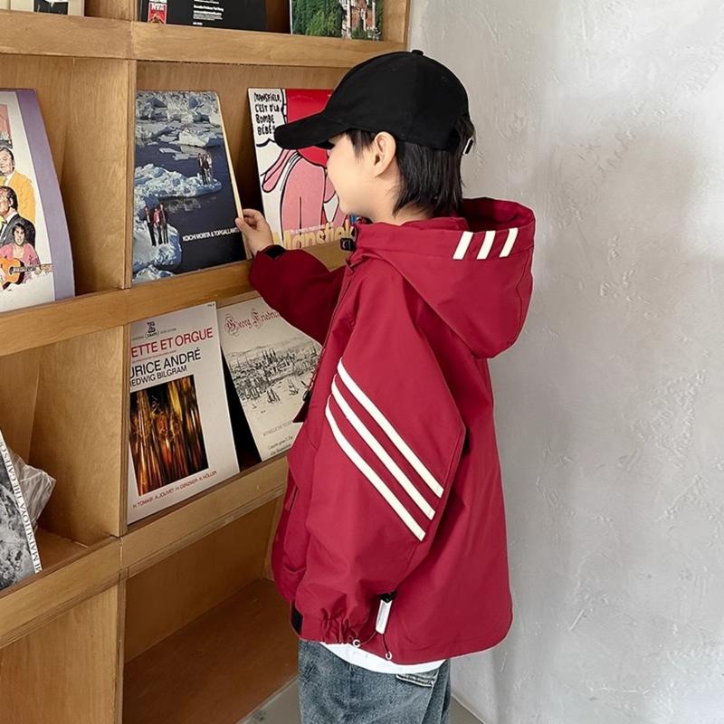 20-60kg Áo khoác gió, kẻ tay, có mũ, thời trang dành cho bé trai, phong cách Hàn Quốc