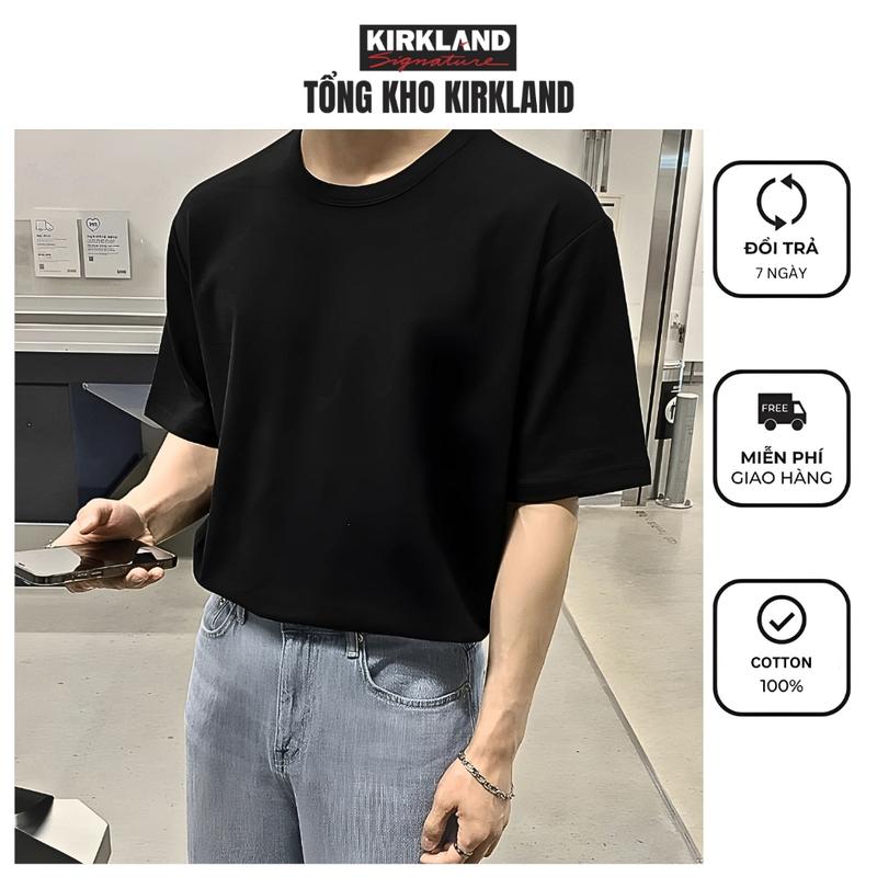 COMBO 02 Áo Thun KIRKLAND TRẮNG ĐEN form Châu Âu tay ngắn chất vải cotton 100% oversize Unisex Nam Nữ, có bigsize Menswear Cổ Tròn