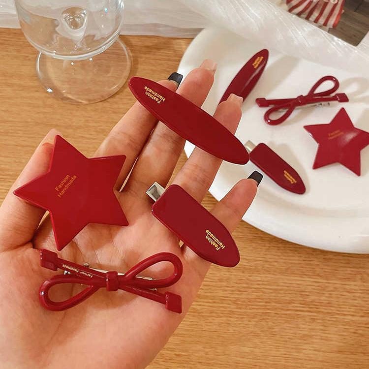 Product Introduction of Ankola Red Bow Hair Clip for Women New High-end Forehead Bangs Side Clip Duckbill Clip Hairpin 4