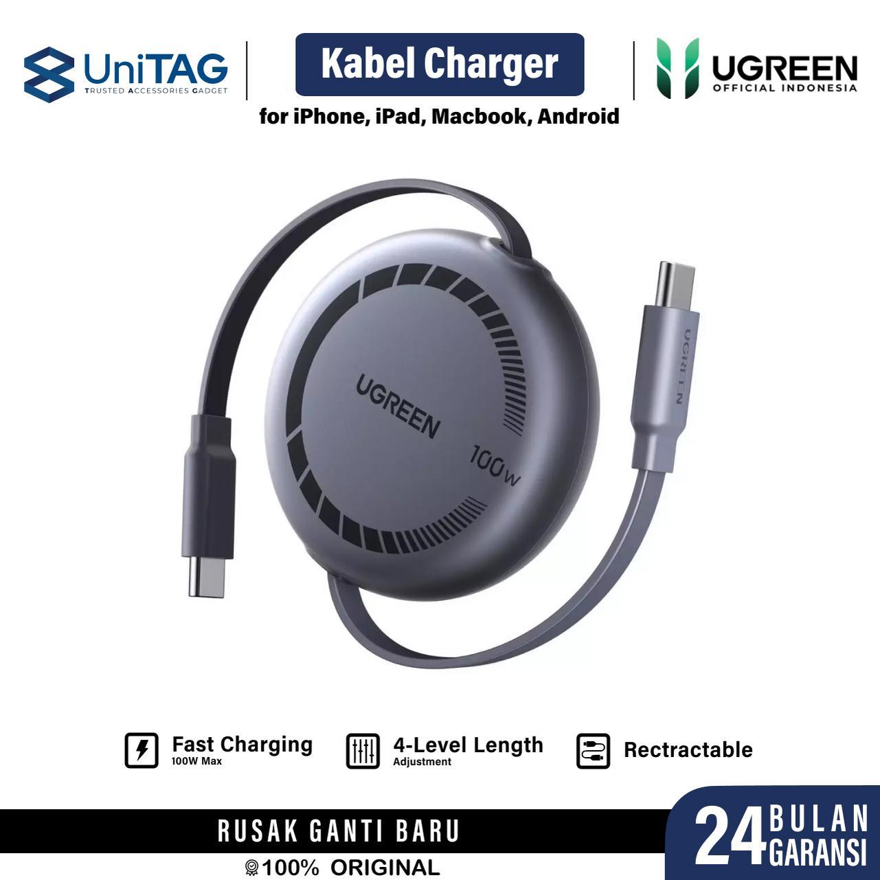 UGREEN Kabel Charger USB C - USB C 5A 100W Retractable 1m Nexode - White L531 95673