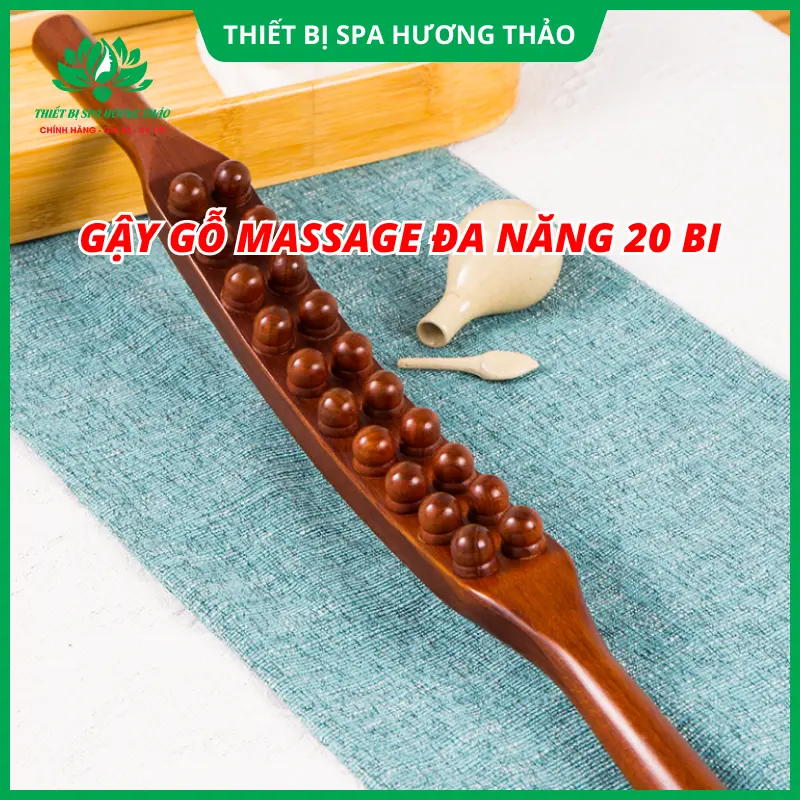 Gậy massage gỗ carbon lưng, bụng, mặt, chân 2 hàng 20 bi 2
