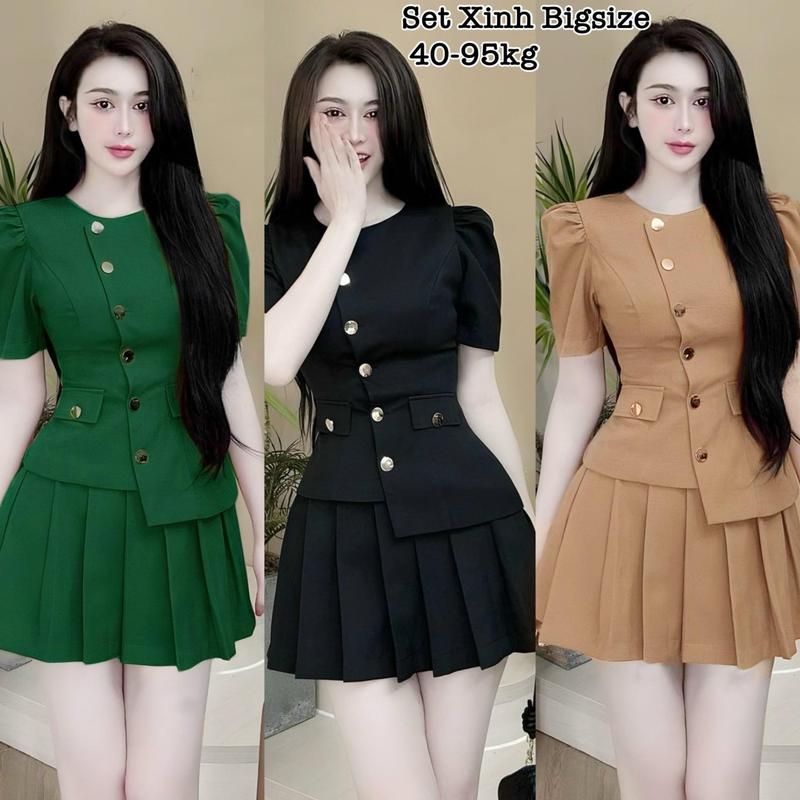 Thời Trang Bigsize HCM - Set Áo và Chân Váy Bigsize Nữ Vải Lụa Chéo Cao Cấp Thiết Kế Đi Dự Tiệc Xinh Đẹp 40-95kg 2178 Nhung Voi Nho Nâu2178