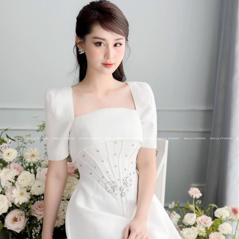 The Shilla - M58B90.69D9 - Đầm thiết kế cao cấp cổ vuông đính kết tôn dáng - Hình chụp thật 100% 4