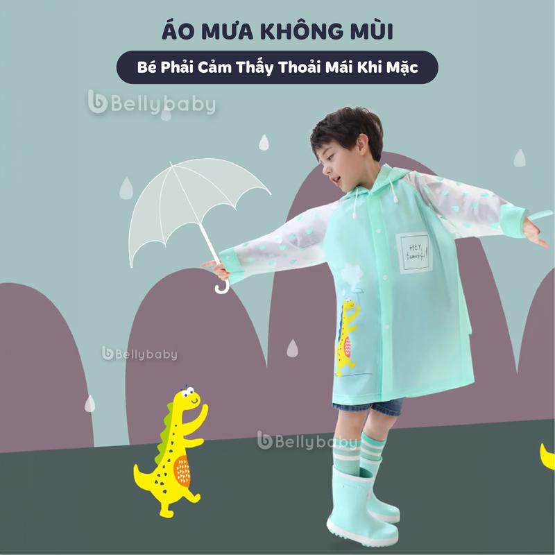 Áo mưa cho bé Belly Baby, Áo mưa trẻ em cho bé trai, bé gái có ngăn đựng balo, màu sắc dễ dương, chất liệu EVA an toàn 6