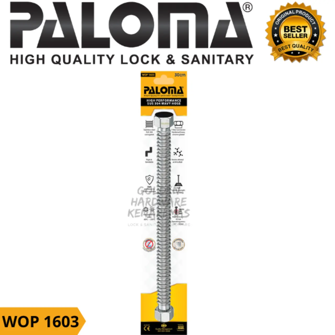 PALOMA WOP 1603 SELANG AIR KAKU FLEXIBLE AIR PANAS WATER HEATER WAVY HOSE 30CM SS SUS 304 CHROME