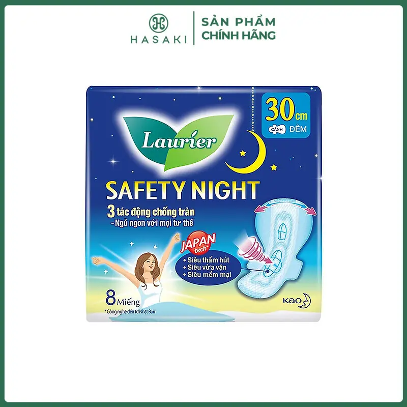 Băng Vệ Sinh Laurier Safety Night Ban Đêm 30cm 8 Miếng | HASAKI BEAUTY 0