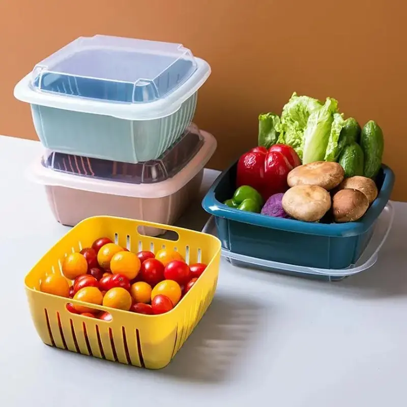 Set 6 món rổ kèm chậu bộ 3 rổ và chậu, thau nhựa rửa rau củ đựng hoa quả trái cây 2 lớp hình tròn chất liệu nhựa PP 7