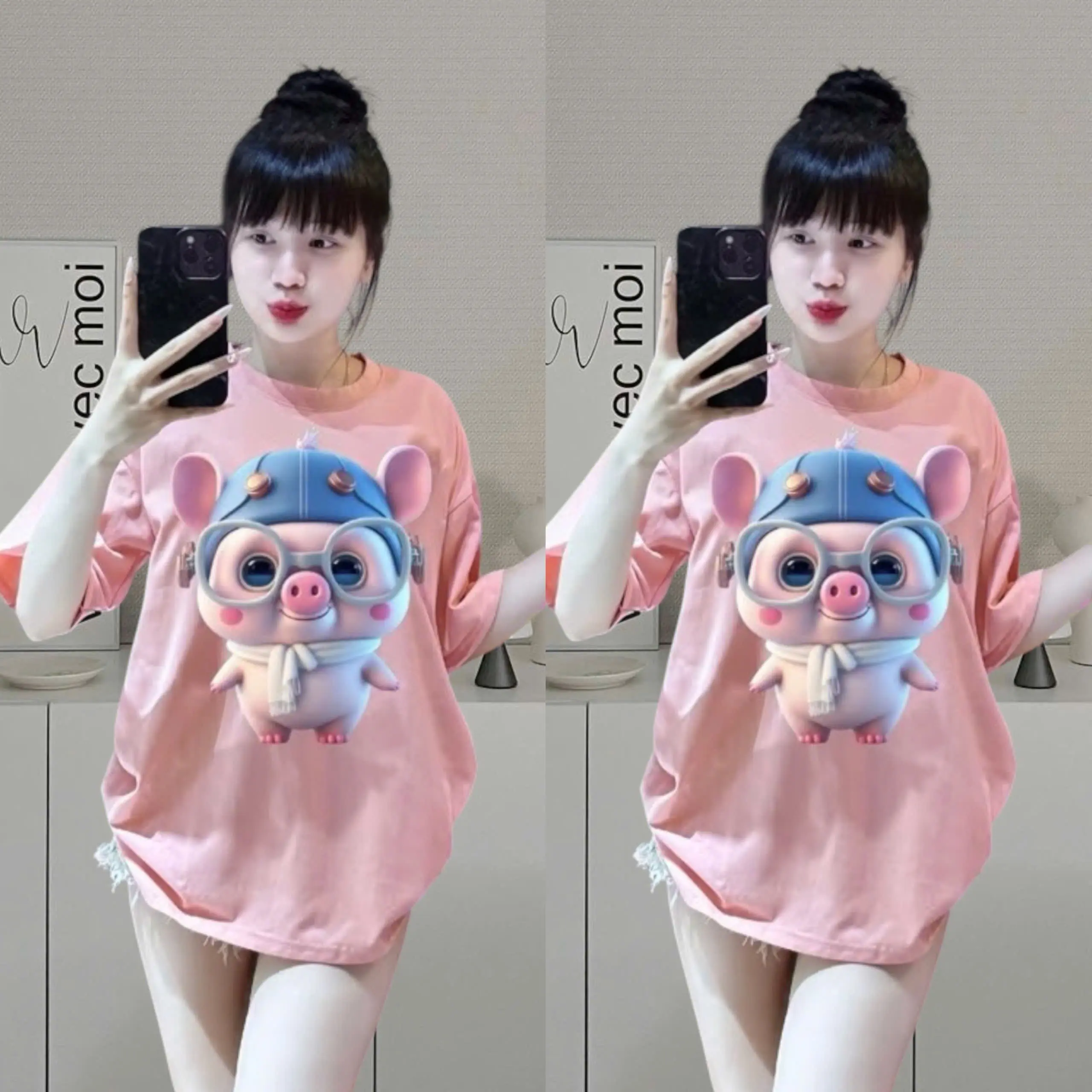 [HOT] ÁO THUN NAM NỮ HEO HỒNG [MS_58] TEE.RAX - Áo Phông Unisex Form Rộng (29~80kg) Top Women Sò Voan Kem