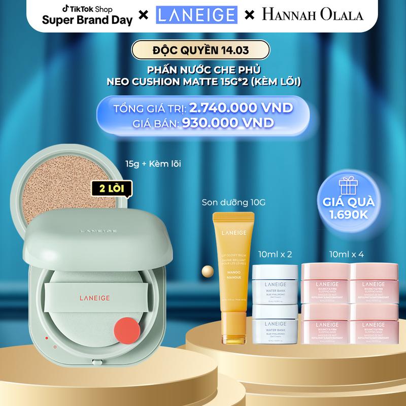 LANEIGE x HANNAH OLALA - [Phiên bản mới] Phấn nước trang điểm siêu nhẹ che khuyết điểm mịn lì LANEIGE NEO Cushion Matte 15gx2 Kèm lõi thay thế Cosmetic Mỹ Phẩm Women