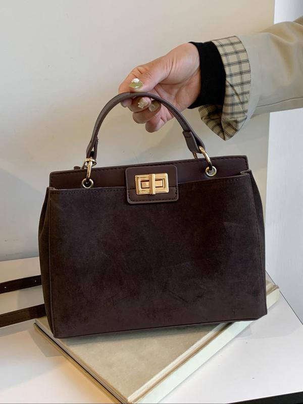 Women's Elegant Solid Color Suede Handbag, Textured Handbag, Fashionable Large Capacity Shoulder Bag for Daily Used, Casual Trendy Versatile High-quality Daily Commuting Bag 2