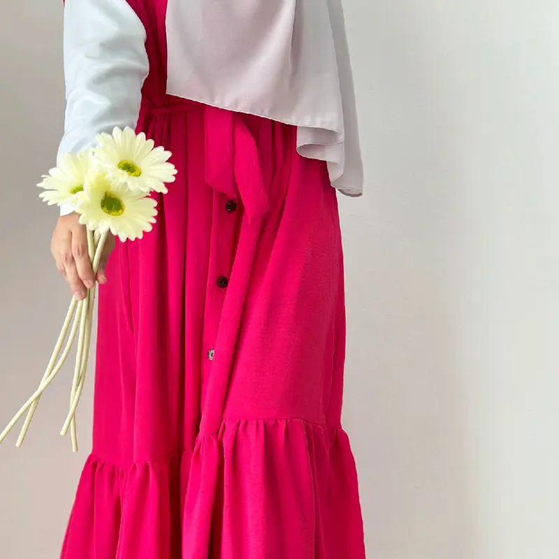 Vivian Outer Fashion Gamis Muslim Luaran Casual Gamis Kutung Bahan Crinkle Premium Busui Friendly Polos Dress Wanita 3