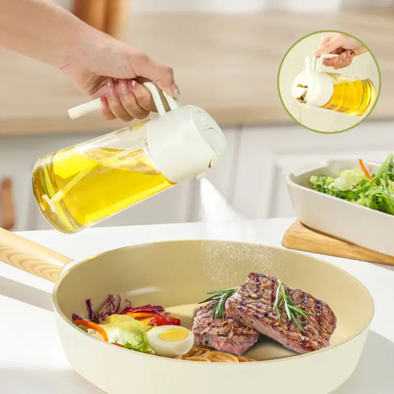 【đền bù khi bị vỡ】Chai đựng dầu ăn thủy tinh LUCK nắp mở tự động, Bình xịt dầu ăn thông minh 2 trong 1 dung tích 470m 5
