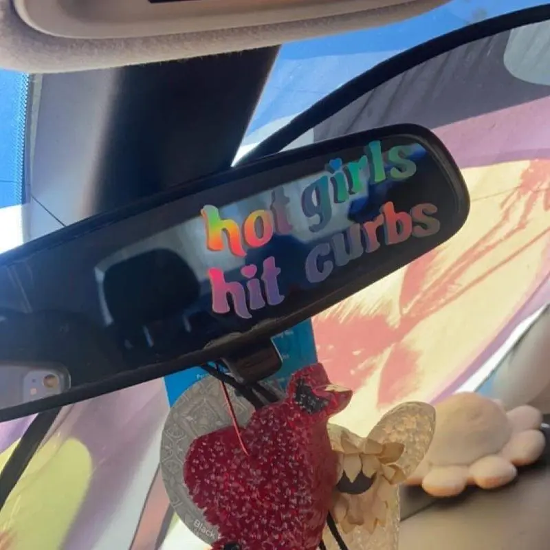 Car Hot Girl Hit Curbs Letter Pattern Sticker, 1 Count Cute Personality Decorative Car Mirror Sticker, Car Exterior Accessories 7