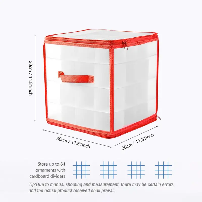 64 Grid Storage Box for Christmas Ball, 1 Count Transparent Foldable Storage Box with Handle, Christmas Ball Storage Organizer, Christmas Essentials 1