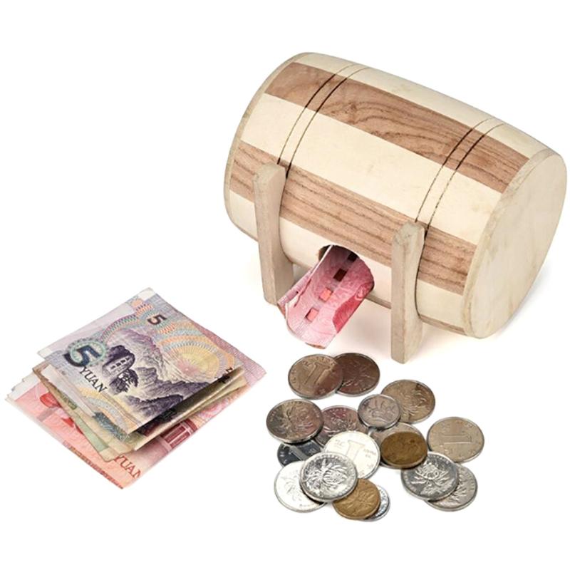 Product Introduction of [MMG]1pc Wooden Money Box Piggy Bank Money Box Savings Wine Barrel Wood Piggy Bank 14
