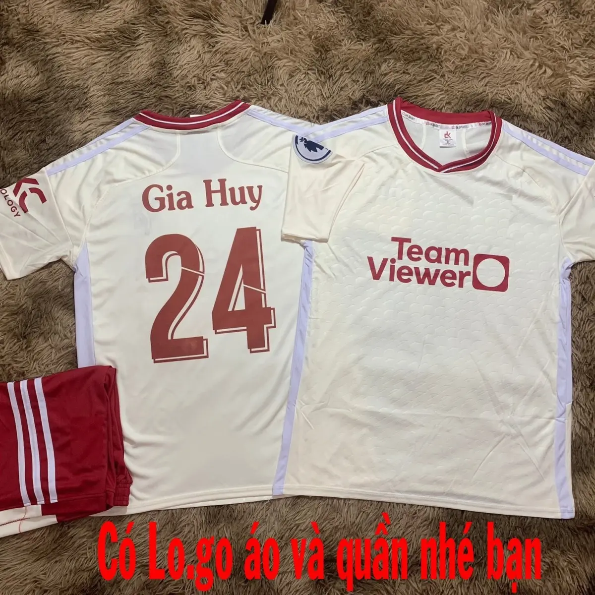 Bộ Đồ Thể Thao Mờ U Kem 2023-2024, Vải Thun Lạnh Thể Thao Không Nhăn, Không Xù Lông, Logo Thêu In Tên + Số theo yêu cầu. Top Sport Top Sport