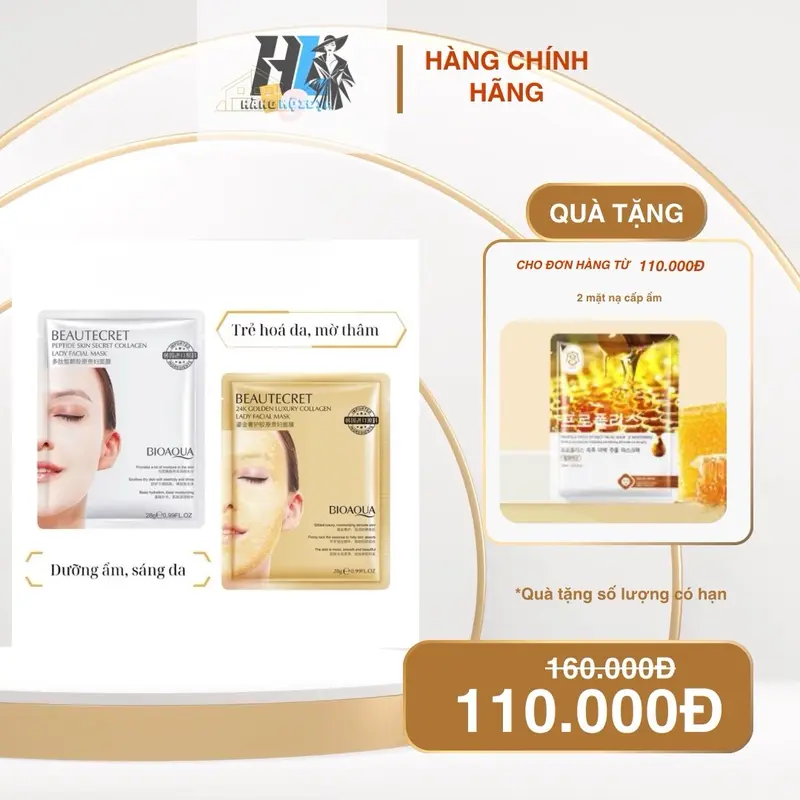 (Combo 20 miếng tặng 2 miếng) Mặt Nạ Thạch Thuỷ Tinh Collagen Ngủ Qua Đêm BIOAOUA - Dưỡng Ẩm Căng Bóng Cấp Nước Cho Da - Skincare 0