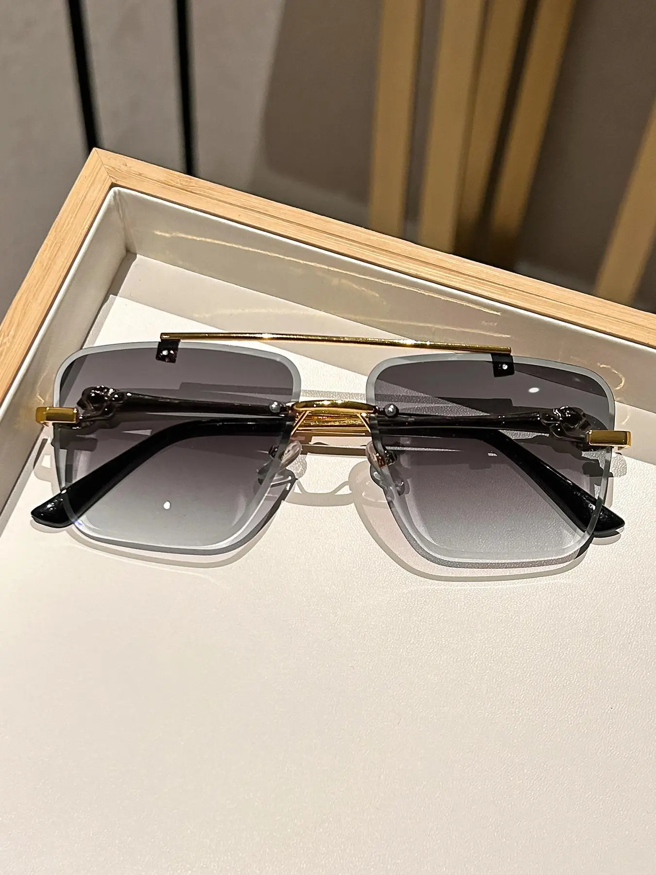 Unisex Simple Style Plain Color Sunglasses, Trendy Casual Square Frameless Sunglasses for Everyday Use, Fashion Accessories for Outdoor Activities