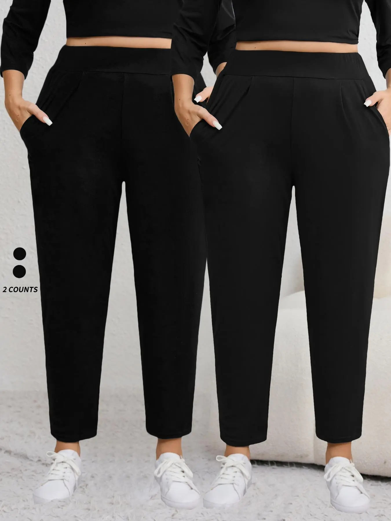【Plus Size】 Solid Color Side Pocket Sports Outdoor Pants, Casual Comfy Sports Trousers for Women, Women's Sporty Bottoms for Fall & Winter