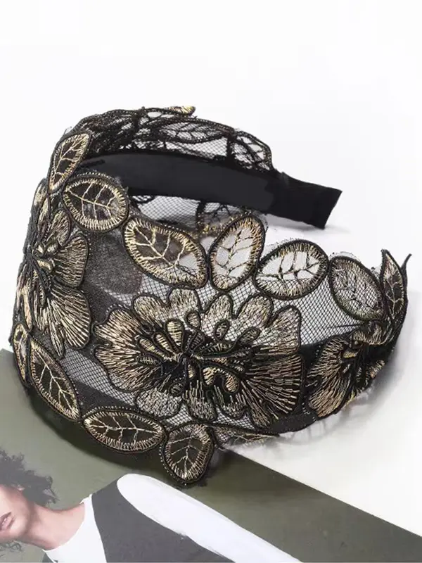 Floral Embroidered Hair Hoop, Vintage Mesh Lace Wide Brimmed Hair Band, Elegant Headband for Women & Girls Hairstyle, Trendy All-match & Exquisite Hair Accessories for Daily Wear 4