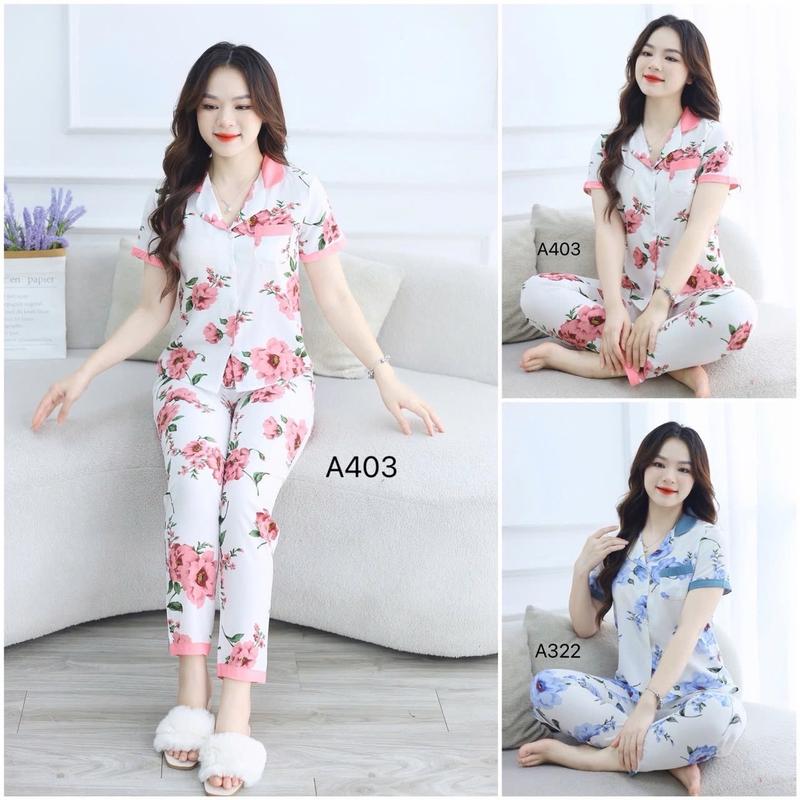 đồ bộ mặc nhà bộ ngủ nữ xinh tay cộc quần dài chất lụa hàn mặc 4 mùa đủ size