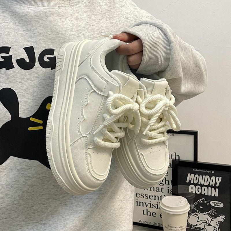 Giày thể thao nữ full trắng đế độn 5cm bản dây thừng tròn kiểu dáng Hàn Quốc 2024 - Sneakers - Shoes