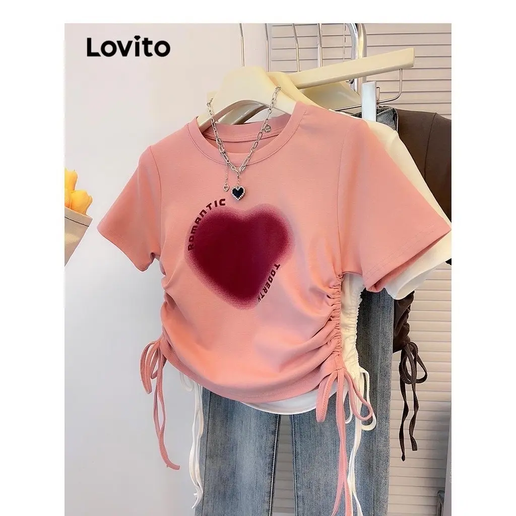 Pullup side heart croptop Lady Women Short Sleeve Comfort Womenswear