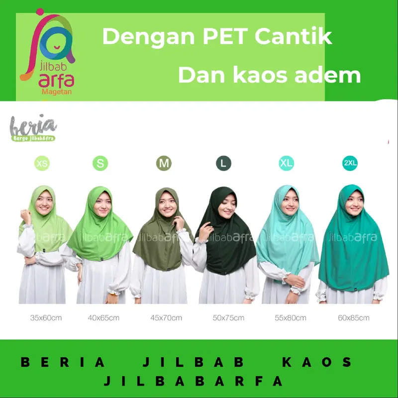 Beria Jilbab Arfa Bahan Kaos Adem Biru Hijau Instan Muslim Panjang Kerudung 2