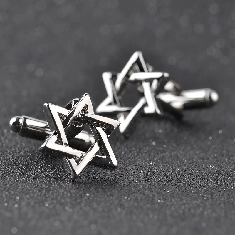 1Pair High End Hexagonal Star Shaped Cufflink for Men Official Business Accessories Classic Shirt Alloy Wedding Solid Color Metal Silver Cufflinks Cuff Gift