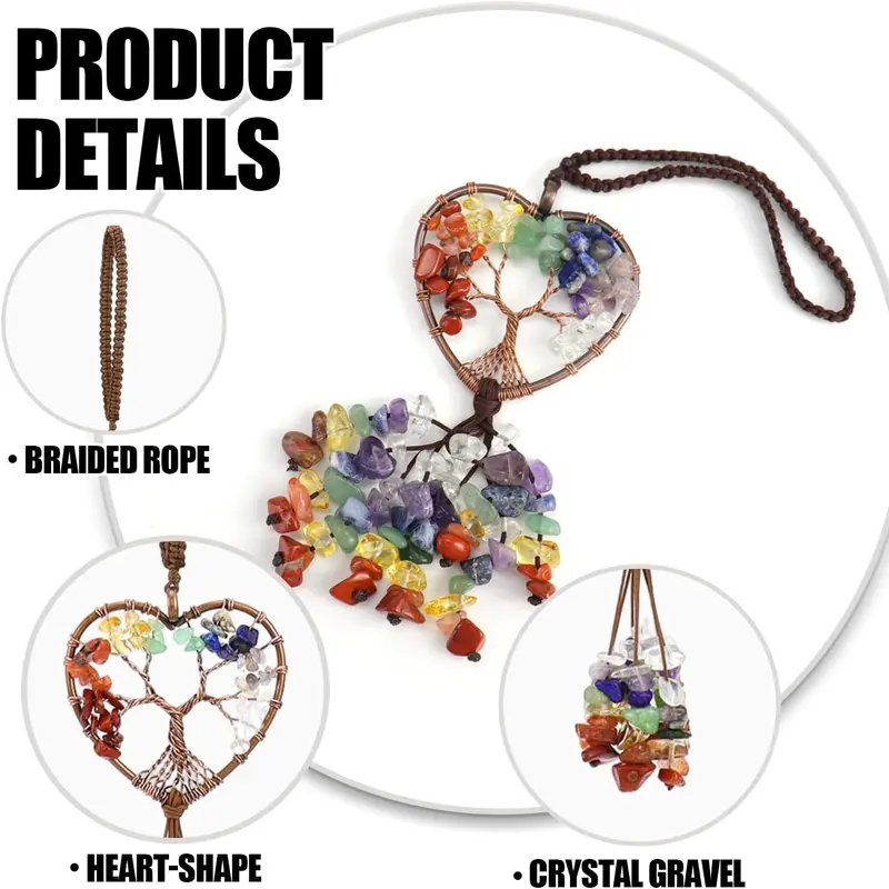 7 Chakras Healing Crystals,Stones Decor, Crystal Hanging Ornaments,Car Rearview Mirror Hanging Accessories,Room Bedroom Wall Decor for Women and Men 2