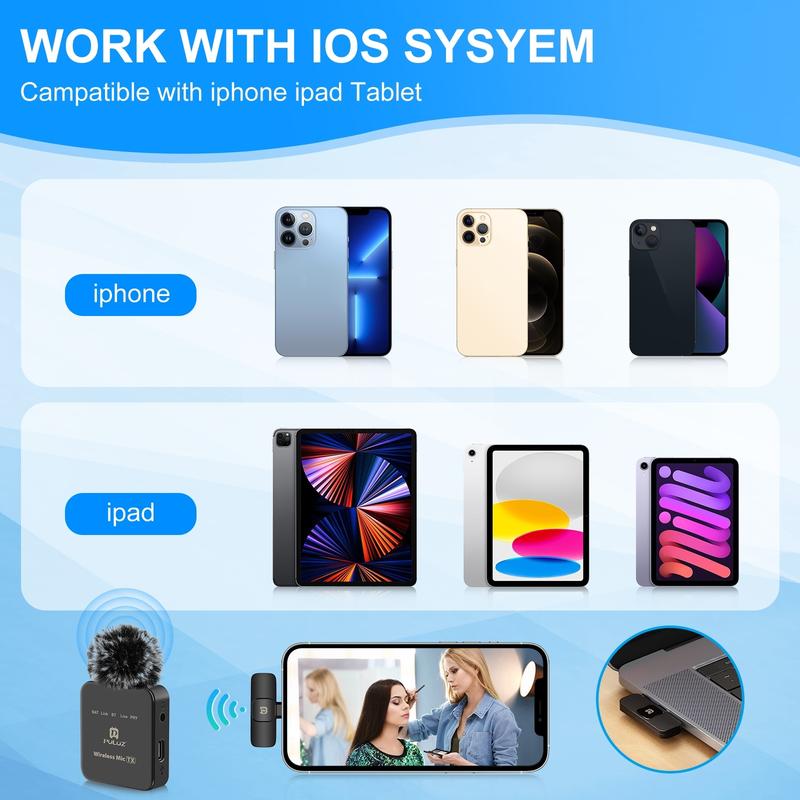 Product Introduction of Puluz Wireless Lavalier Microphone 2.4G Mic for iPhone ipad Android Type-C Phones Tablets Live Streaming Interview Vlogging 9