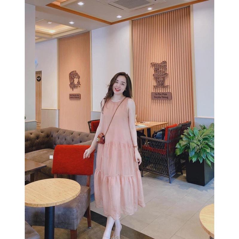 Đầm bầu babydoll [VB40] dáng dài sát nách qua gối màu da
