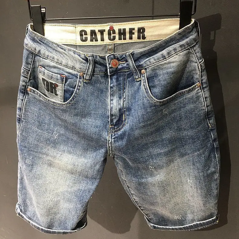 Quần Short Denim, Thương Hiệu Thời Trang Mỹ Quần Cropped Cổ Điển Thường Ngày Dáng Rộng Cho Nam, Quần Dài Trung Bình Mỏng Mùa Hè Menswear Jean Có Túi Pants