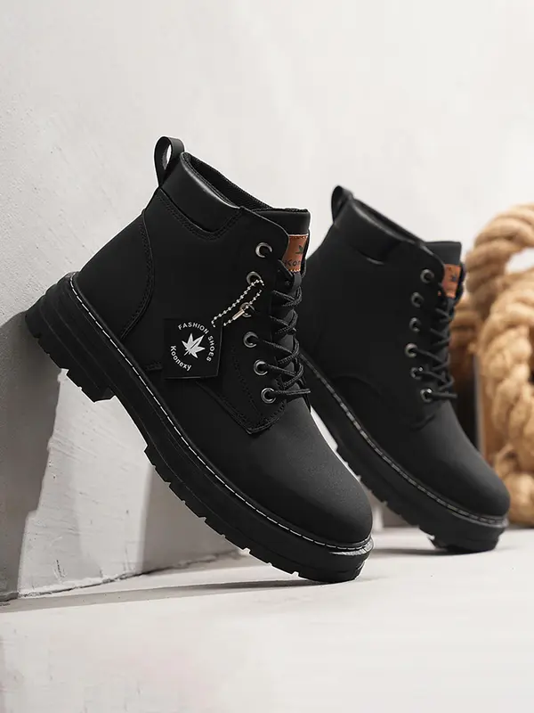 Men's Fashionable Plain Color Lace Up Boots, Casual Comfortable Breathable Boots for Daily Wear, Fashion Shoes for Party, Daily Clothing Decor, Boy 3