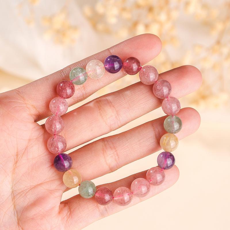 Vòng Tay Đính Cườm, Cao Cấp, Đá Tourmaline Tự Nhiên, Nhiều Viên Đá Quý, Đỏ Và Xanh Lá Cây Strawberry Thạch Anh, Vòng Tròn Đơn, Kẹo Và Màu Cầu Vồng vòng  đá  phong  thuỷ  tinh  lâm  với  chất  đá  hoàn  toàn  tự  nhiên trang  sức 1