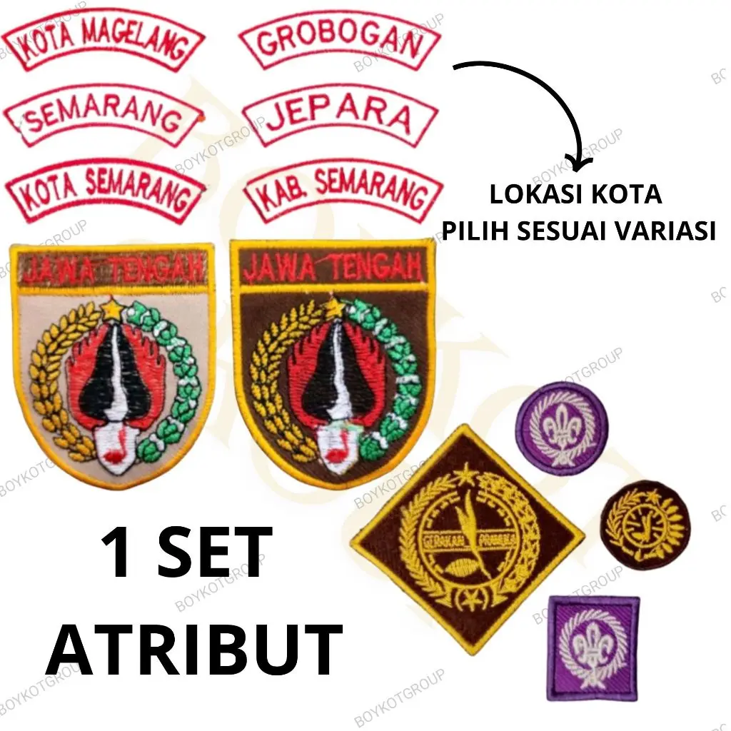1 set (4 bet) atribut bordir pramuka / kwarda jawa tengah / tunas saku / wosm / kwarcab jawa tengah