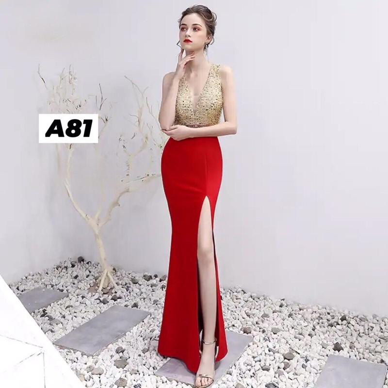 Na Na Shop A81 Đầm dự tiệc phối kim sa cao cấp xẻ tà cao Đầm trung niên Nữ Dress