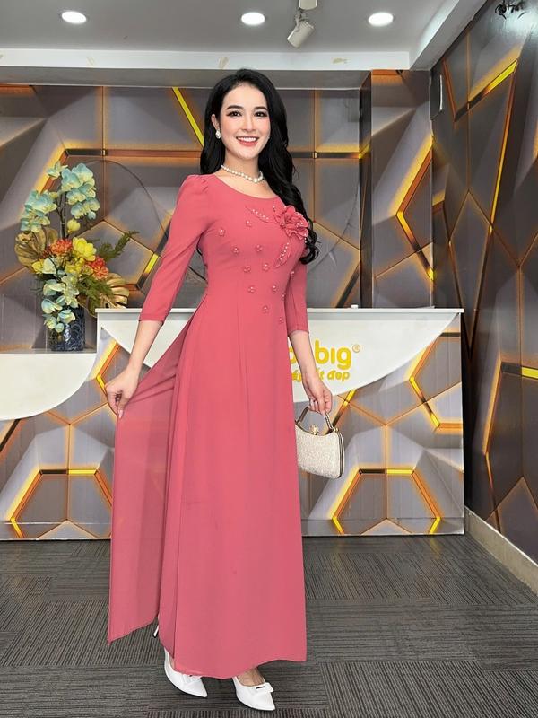 Đầm giả áo dài - Thương hiệu Zonbig - Đầm nữ trung niên giả áo dài 3 lớp dây kéo - Y1576