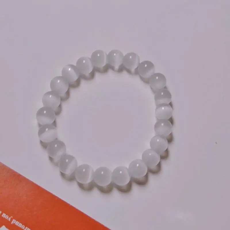 Vòng Tay Tròn Đính Cườm Selenite, Mắt Mèo, Phụ Kiện Thời Trang, Quà Tặng 5