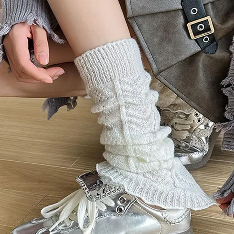 Tất Chân Nữ, Phong Cách Y2K, Màu Trơn Lolita Dệt Kim, Tất Dài, Che Chân, Móc Len, Tất Có Mũ Bốt, Thích Hợp Cho Mùa Thu Và Mùa Đông, Có Sẵn Trong 1 / 2 Đôi 5