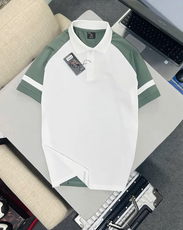 HAIPO082/92- Áo Polo nam raglan nâu rêu/ nâu cà phê/ trắng/ đen, tay sọc, vải poly cá sấu, co dãn 4 chiều 3