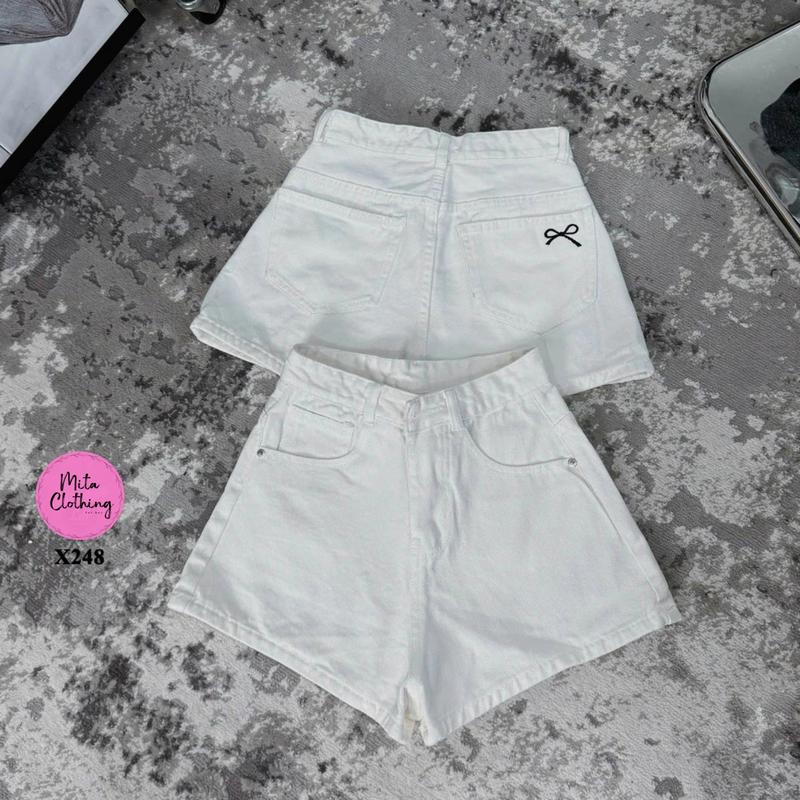 Quần short jeans nữ nhìu màu trơn thiêu nơ trên túi sau Mita Clothing X248 7