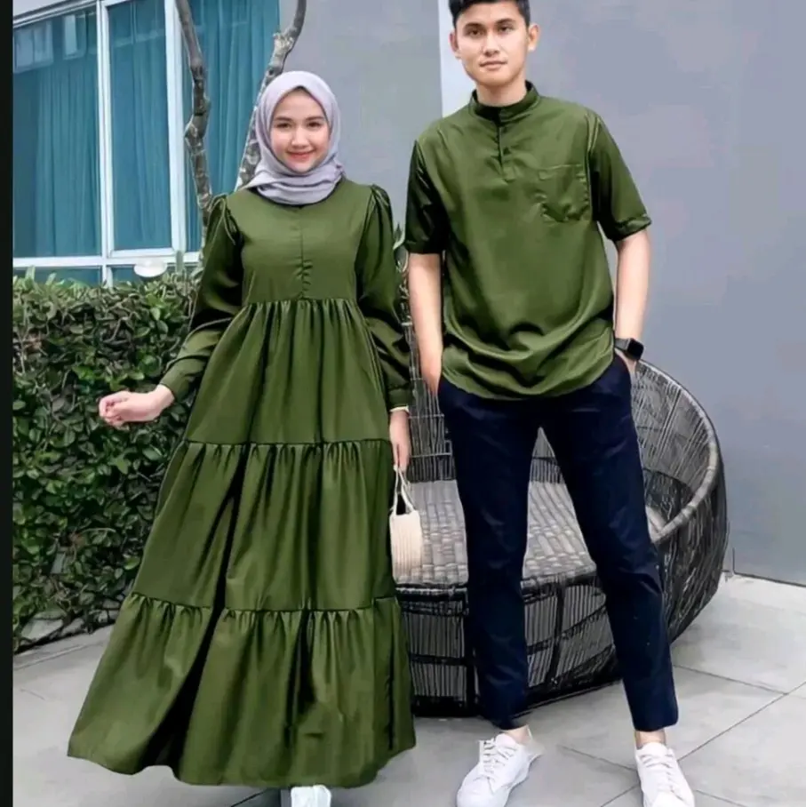 Gamis Couple Alisza Polos Bahan Crepe Korean Style Wanita/Pria - Maroon