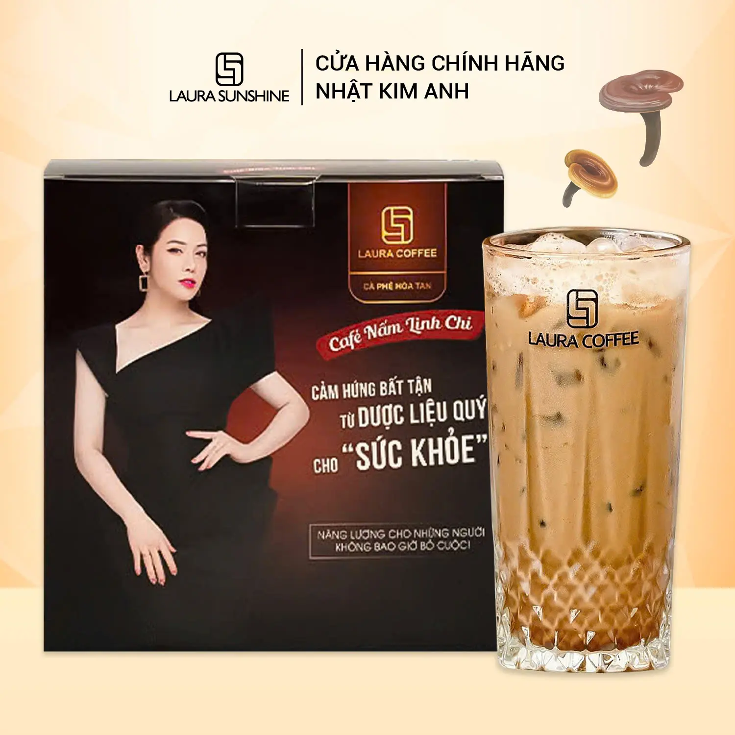 Cà phê hòa tan vị nấm linh chi Laura Sunshine hộp 10 gói