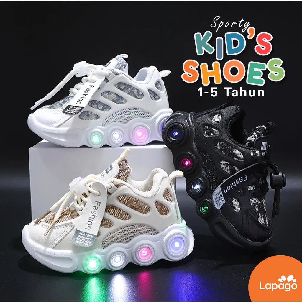 GGS - Sepatu Sneaker LED Anak Laki Laki Perempuan Import Usia 1 - 5 Tahun Type MCD