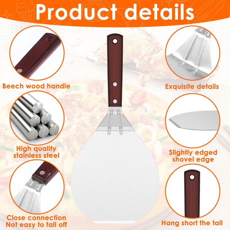 Stainless Steel Pizza Peel Metal Round Pizza Paddle Pizza Spatula with Wood Handle Cake Lifter Transfer Tray Pizza Shovel for Baking Homemade Pizza and Bread or Cheese Serving Tray 13.2x6.5inch Pp9kA 2